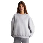 Grimelange Vaneltina Kadın İçi Polarlı 3 İplik Organik Pamuk Oversize Basic Bisiklet Yaka Sweatshirt, Grimelanj, M
