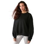 Grimelange Vaneltina Kadın İçi Polarlı 3 İplik Organik Pamuk Oversize Basic Bisiklet Yaka Sweatshirt, Siyah, L