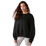 Grimelange Vaneltina Kadın İçi Polarlı 3 İplik Organik Pamuk Oversize Basic Bisiklet Yaka Sweatshirt, Siyah, S