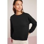 Grimelange Vaneltina Kadın İçi Polarlı 3 İplik Organik Pamuk Oversize Basic Bisiklet Yaka Sweatshirt, Siyah, XS