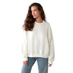 Grimelange Vaneltina Kadın İçi Polarlı 3 İplik Organik Pamuk Oversize Basic Bisiklet Yaka Sweatshirt, Vanilya, L