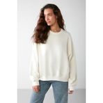 Grimelange Vaneltina Kadın İçi Polarlı 3 İplik Organik Pamuk Oversize Basic Bisiklet Yaka Sweatshirt, Vanilya, XL