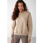 GRIMELANGE Vaneltına Kadın Içi Polarlı 3 Iplik Organik Pamuk Oversize Basic Bisiklet Yaka Vizon Sweatshirt