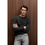 Grimelange VAREX Erkek Yuvarlak Yaka Antrasit Basic Slim Fit Triko Kazak Desensiz Tasarım - 2XL