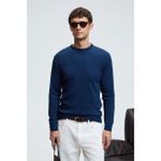 Grimelange VAREX Erkek Yuvarlak Yaka Basic Slim Fit Triko İndigo Kazak - 2XL