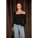 GRIMELANGE VELMEA Asimetrik Yaka Omuz Detaylı Slim Fit Bluz, xs, VELMEA01012025, Siyah, Kadın