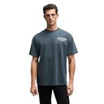 GRIMELANGE VORTEX Erkek Göğsü Nakışlı Sırtı Baskılı%100 Organik Pamuk Oversize Fit Bisiklet Yaka T-Shirt Antrasit