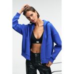 GRIMELANGE VYSELLE Kadın Önü Kesikli Metal Fermuarlı Kapüşonlu Etiket Detaylı Oversize Mavi Sweatshirt