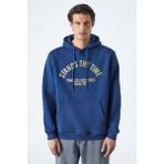 Grimelange WULF Erkek Organik Kumaşlı İçi Polarlı Yumuşacık Kanguru Cepli Kapüşonlu Lacivert Sweatshirt - XL