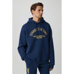 Grimelange Wulf Erkek Organik Kumaşlı Içi Polarlı Yumuşacık Kanguru Cepli Kapüşonlu Lacivert Sweatshirt