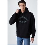 Grimelange WULF Erkek Organik Kumaşlı İçi Polarlı Yumuşacık Kanguru Cepli Kapüşonlu Siyah Sweatshirt - 2XL