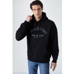 Grimelange Wulf Erkek Organik Kumaşlı İçi Polarlı Yumuşacık Kanguru Cepli Kapüşonlu Siyah Sweatshirt, L