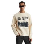 Grimelange YANKE Erkek içi Polarlı Önü Baskılı Yuvarlak Yaka Parmak Geçme Detaylı Bej Sweatshirt