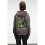 GRIMELANGE YANMESA Kadın Oversize Baskı Ve Nakış Detaylı Uzun Kollu Kapüşonlu Antrasit Sweatshirt