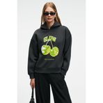 GRIMELANGE YANMESA Kadın Oversize Baskı Ve Nakış Detaylı Uzun Kollu Kapüşonlu Koyu Antrasit Sweatshirt