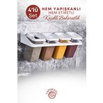 GRİMOR Life 4'lü Etiketli Standlı Kilitli Kaşıklı Kendinden Yapışkanlı Kare Baharatlık Takımı 400 ML-Beyaz