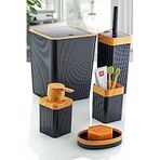 GRİMOR Life 5'li Siyah Ahşap Çizgili Lüx Banyo Seti