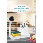 GRİMOR Life Fırçalı Sıvı Sabunluk Süngerlik Standlı Mutfak Banyo Seti- 2 Adet Banyo Lifi Hediyeli