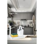 Grimor Life Fırçalı Sıvı Sabunluk Süngerlik Standlı Mutfak Banyo Seti Beyaz