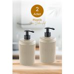 grimorlife 2 Adet Akrilik Sıvı Sabunluk Mutfak Banyo Sabunluk Seti- 400 ml CAM DEĞİLDİR- Bej