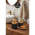 grimorlife 3 Parça Ahşap Desenli Bohem Tarzı Banyo Seti Siyah (SIVI SABUNLUK, KATI SABUNLUK, DİŞ FIRÇALIK)