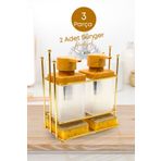 grimorlife Ahşap Desenli Altın Gold Metal Standlı Bulaşık Deterjanı Sıvı Sabunluk Mutfak Seti-Sünger