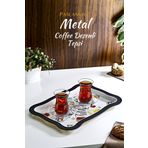 grimorlife Coffee Desenli Metal Sunum Tepsisi- Çay Kahve Tepsisi