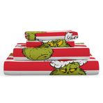 Grinch by Dr. Seuss Holiday & Christmas Bedding Süper Yumuşak%100 Pamuk Flanel Çarşaf Seti, Kraliçe, (Resmi Lisanslı Ürün) Franco