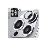 Gritty iPhone 15 Pro Max İle Uyumlu 9H Temperli Cam Kamera Lens Koruyucu, Gümüş