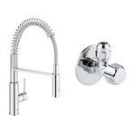 GROHE Get Eviye Bataryası Krom + 2 Adet 55mm Ara Musluk Seti