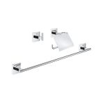 GROHE Start Cube QuickFix Üçlü Banyo Aksesuar Seti | Uzun Havluluk (558mm), Tuvalet Kağıtlığı(Kapaklı), Bornoz Askısı | Duş / Banyo Aksesuarları | Krom | 41124000