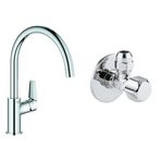 GROHE Start Edge Eviye Bataryası Krom + 2 Adet 55mm Ara Musluk Seti
