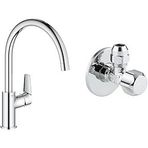 GROHE Start Edge QuickFix Eviye Bataryası Krom + 2 Adet 55mm Ara Musluk Seti
