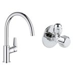 GROHE Start Edge QuickFix Eviye Bataryası Krom + 2 Adet 55mm Ara Musluk Seti