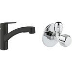 GROHE Start Spiralli Eviye Bataryası Mat Siyah + 2 Adet 55mm Ara Musluk Seti