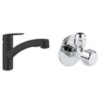 GROHE Start Spiralli Eviye Bataryası Mat Siyah + 2 Adet 55mm Ara Musluk Seti