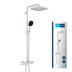 GROHE Vitalio Comfort 250 Termostatik Bataryalı Duş Sistemi, 38 derece Sabit Sıcaklık Ayarı, 1 Akışlı Kare Tepe Duşu, 2 Akışlı El Duşu, 1750mm Duş Hortumu, Duş Başlığı, Krom, 26696001