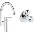 GROHE Wave Cosmopolitan QuickFix Eviye Bataryası Krom + 2 Adet 55mm Ara Musluk Seti