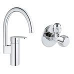 GROHE Wave Cosmopolitan QuickFix Eviye Bataryası Krom + 2 Adet 55mm Ara Musluk Seti