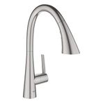 GROHE Zedra mutfak armatürü 3 püskürtme türü (çekilebilir başlıklı mutfak musluğu, 360° döndürülebilir, değişken miktar sınırlaması sayesinde su tasarruflu, kolay lavabo montajı), paslanmaz çelik