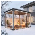 Grometli şeffaf brandalar, ağır hizmet tipi su geçirmez şeffaf brandalar, fermuarlı PVC şeffaf su geçirmez branda, Sundurma Veranda, Pavyonlar, Sundurmalar, Teraslar(H2.8xW2.5m/H9.1xW8.2ft)
