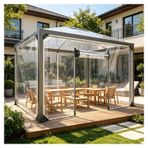 Grometli Suya Dayanıklı Branda, Dış Mekan Şeffaf Tarp Perdeler, fermuarlı hava koşullarına dayanıklı pvc branda, Şeffaf PVC Koruyucu Branda, Sundurma, Güverte,Balkon,(H2.2xW1.6m/H7.2xW5.2ft)