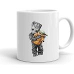 Groot ve Baby Yoda Baskılı Seramik Beyaz Kupa - 199 ml