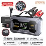 GROOVE A40 27000mAh 8000A Akü Takviye Cihazı+Lastik Şişirme Pompası Kompresörlü Jump Starter (Çanta+Powerbank+Led Lamba+