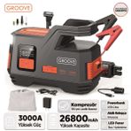Groove Js006 26800mah 3000a Akü Takviye Cihazı + Lastik Şişirme Kompresörlü Taşınabilir Jump Starter Kompresör+powerbank+led Lamba+lcd Ekran