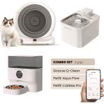 Groove Q-Clean Akıllı Otomatik Kedi Tuvaleti Gri - Petfit Aqua Flow Akıllı Bataryalı Su Pınarı Çeşmesi + Petfit Catmax Pro Akıllı Otomatik Mama Kabı Bundle - 53 x 41 x 41 cm - Beyaz - Gri