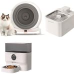 Groove Q-Clean Akıllı Otomatik Kedi Tuvaleti Gri - Petfit Aqua Flow Akıllı Bataryalı Su Pınarı Çeşmesi + Petfit CatMax Pro Akıllı Otomatik Mama Kabı Bundle