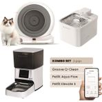 Groove Q-Clean Akıllı Otomatik Kedi Tuvaleti Gri - Petfit Aqua Flow Akıllı Bataryalı Su Pınarı Çeşmesi + Petfit Elevate x Akıllı Otomatik Mama Kabı Bundle - 53 x 41 x 41 cm - Beyaz - Gri