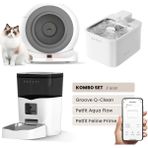 Groove Q-Clean Akıllı Otomatik Kedi Tuvaleti Gri - Petfit Aqua Flow Akıllı Bataryalı Su Pınarı Çeşmesi + Petfit Feline Prime Akıllı Otomatik Mama Kabı Bundle - 53 x 41 x 41 cm - Beyaz - Gri