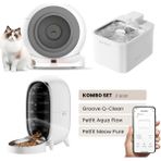Groove Q-Clean Akıllı Otomatik Kedi Tuvaleti Gri - Petfit Aqua Flow Akıllı Bataryalı Su Pınarı Çeşmesi + Petfit Meow Pure Akıllı Otomatik Mama Kabı Bundle - 53 x 41 x 41 cm - Beyaz - Gri